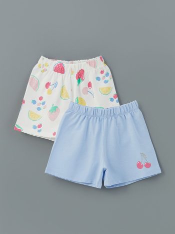 LCW Kids                                                                                           Off-White Elastic Waistband Girls' Shorts Set of 2
