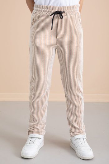 Cansın Mini Striped Brown Elastic Waist Pants for Boys 20376