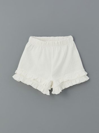 LCW Kids                                                                                        Off-White Basic Girls' Shorts with Elastic Waist