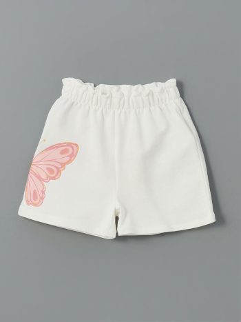 LCW Kids                                                                                      Ivory Girls' Butterfly Print Shorts with Elastic Waist