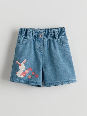 LCW Kids - Blue Waistband Printed Girls' Denim Shorts