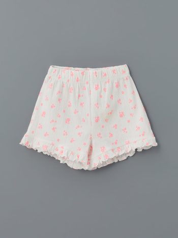 LCW Kids Off-White Frill Waist Floral Girls' Shorts