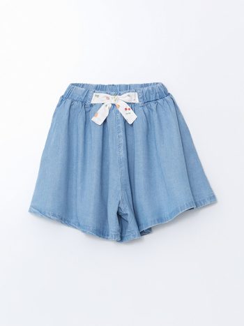 LCW Kids Blue Ribbon Detailed Girls' Denim Shorts