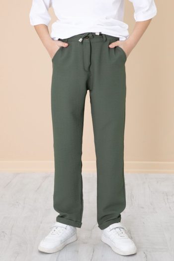 Cansın Mini Green Double-Pleat Boys' Jogger Fabric Pants