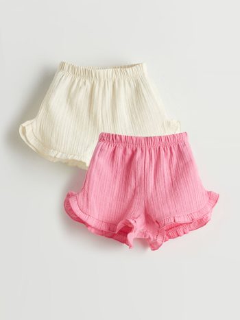 LCW Baby Pink Elastic Waist Basic Girls' Baby Shorts 2-Pack