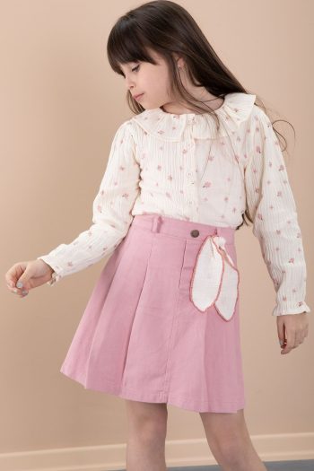Cansın Mini Pink Floral Patterned Muslin Bodysuit with Jean Skirt Girls' Set 20426