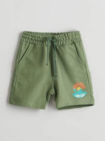 LCW Kids Green Elastic Waist Printed Boys' Shorts