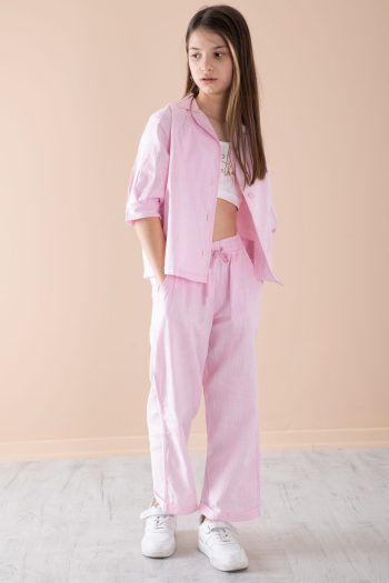 Cansın Mini Pink Half Sleeve Girl's 3-Piece Crop Set
