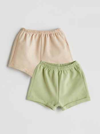 LCW Baby Beige Waistband Adjustable Boys' Baby Shorts - Set of 2