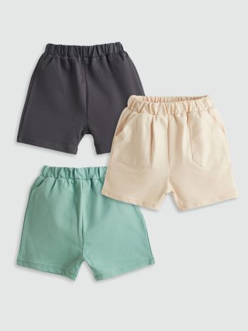 LCW Baby Beige Waist Elastic Basic Baby Boy Shorts 3-Pack