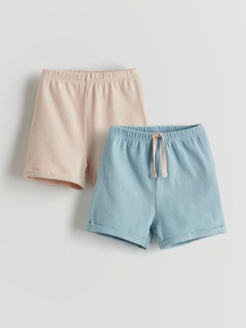 LCW Baby Blue Waistband Organic Fabric Baby Boy Shorts Set of 2