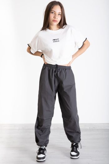 Cansın Mini Smoke Printed Oversized T-Shirt and Parachute Pants Set for Girls 20294