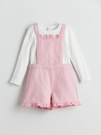 LCW Kids Pink Square Collar Girl's T-Shirt and Jumpsuit Set (2 Pieces)