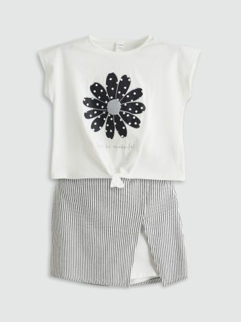 LCW Kids                                                                                           Cream Flower Girl Blouse and Skirt Set 2-Piece