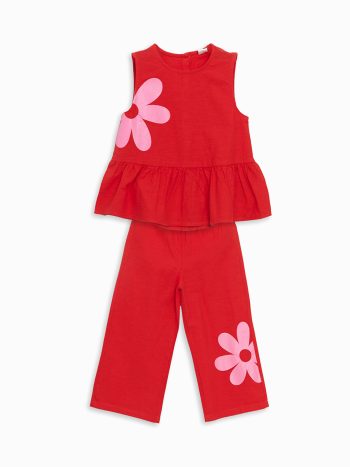 LCW Kids Red Floral Girl's Blouse and Pants Set (2 pieces)