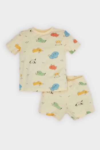 Boys' Pajama Set Patterned Short Sleeve Jersey Top with Drawstring Shorts