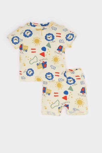 Baby Boy 2-Piece Set: Lion Printed Waffle Short-Sleeve T-Shirt and Stretchy Waist Shorts