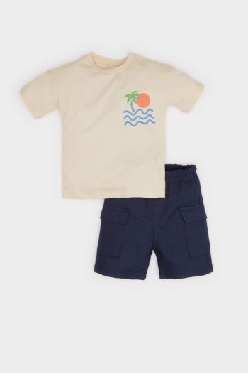 Boy's 2-Piece Set with Printed Short-Sleeve T-Shirt and Elastic Waist Shorts