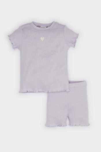 Girl's Baby 2-Piece Set Ribbed Jersey Short Sleeve T-Shirt with Elastic Waist Shorts