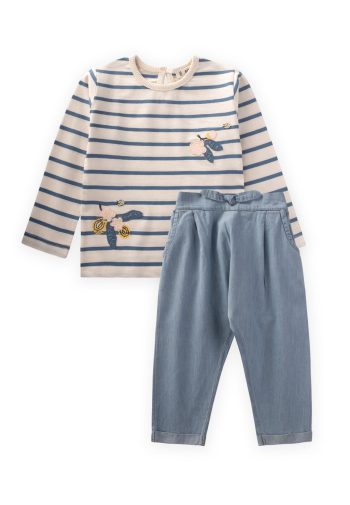 Indigo Striped Seasonal Set with Embroidered Denim Pants for Ages 1-6