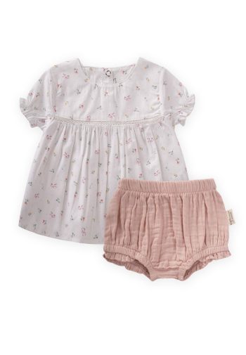Crispy Flower Patterned Short Set 0-3 Years Off-White