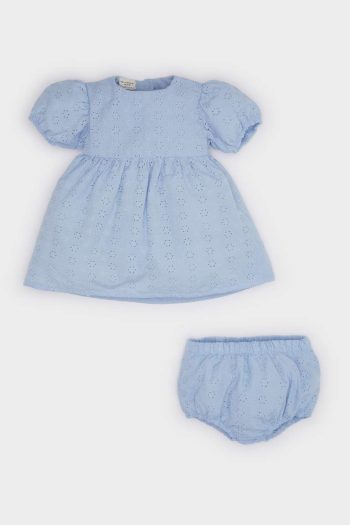 Girls' 2-Piece Set Floral Short Sleeve Embroidered Dress with Panty