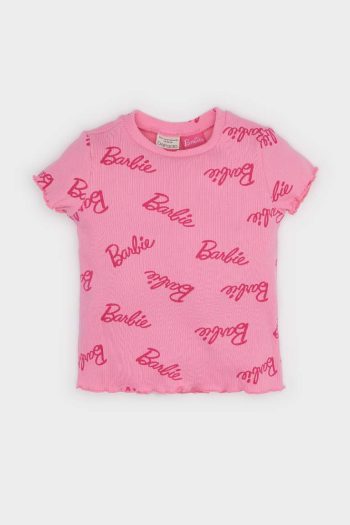 Baby Girl Barbie Bicycle Neck Ribbed Short Sleeve T-Shirt