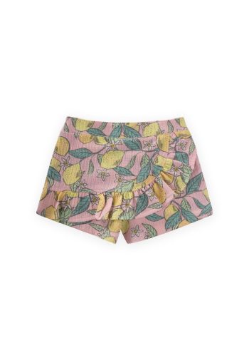 Ruffled Lemon Printed Shorts for Ages 1-5 in Dusty Pink