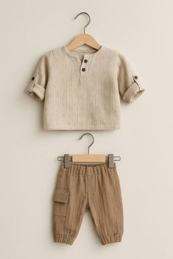 Baby Boy Muslin Pants Woven Two-Piece Set