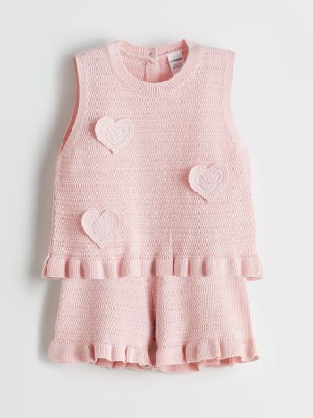 LCW Kids Pink Heart Printed Girls' Sweater and Shorts Set of 2