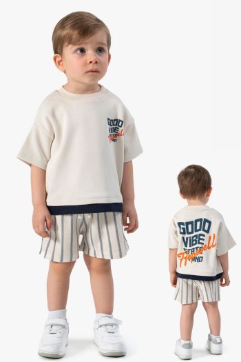 Jikko Baby Striped Shorts Set with Back Print for Babies and Children 2-Piece Set 3603