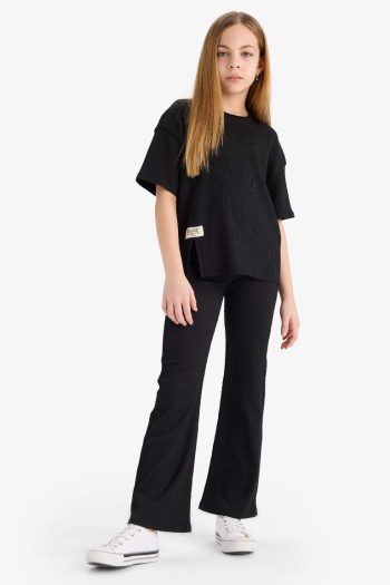 Girls' Twisted 2-Piece Set: Short Sleeve T-Shirt and Flared Leggings