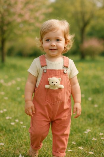 MINION BABY Detailed Bear Long Strap Romper