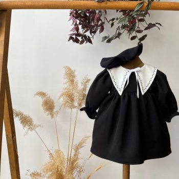 Black Embroidered Collar Dress