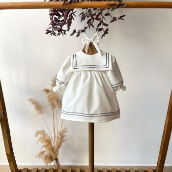 White and Navy Blue Detailed Dress