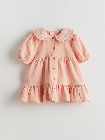 LCW Baby Pink Floral Muslin Dress for Girls