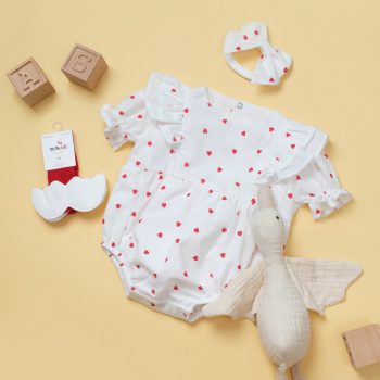 TUDI Heart Detail Romper, Bandana, and Socks Set