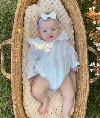Mabel Fisto Detailed Perforated Long Sleeve Romper - Socks - Bandana Set