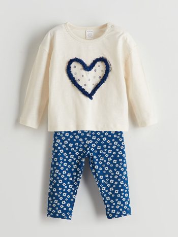 LCW Baby Floral Print Crew Neck Girl's Blouse and Leggings Set