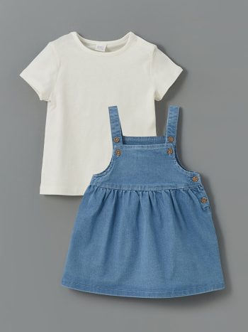 LCW Baby Blue Girl Baby Jean Dress and Blouse Set