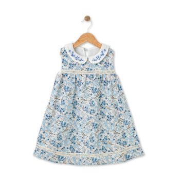 Bloomy Spring Patterned Embroidered Blue Dress