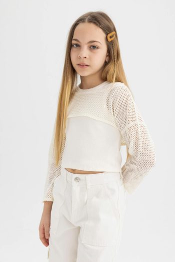 Defacto Girl's Relax Fit Crew Neck Ribbed Long Sleeve T-Shirt C3350A824SP
