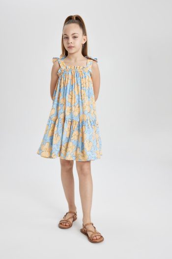 Defacto Girl's Floral Patterned Dress with Straps Y6957a624sm