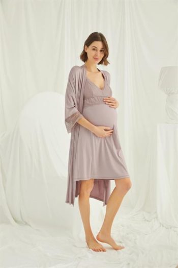 Monamise Women's Lace Maternity Nursing Robe Set 18430