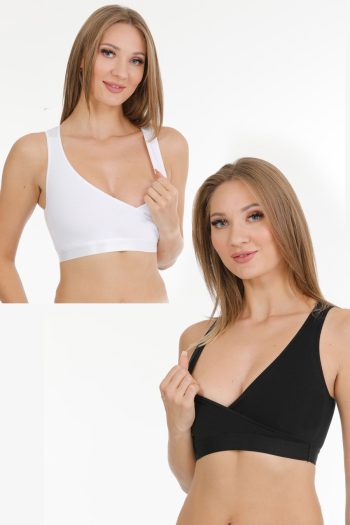 PAR LINGERIE Nursing Sports Bra 2-Pack, Black-White