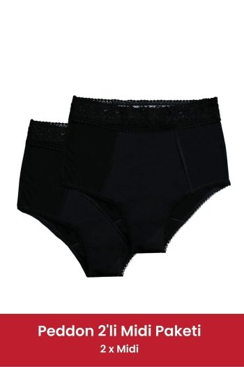 PEDDON Classic Midi 2-Pack Ultra Hygienic Liquid-proof Washable Menstrual Panties, Set of 2