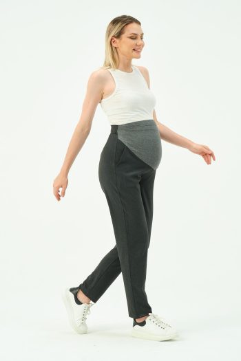 BUSA Maternity Stretchy Belly Band Adjustable Waist Mom Fit Classic Gabardine Trousers Anthracite