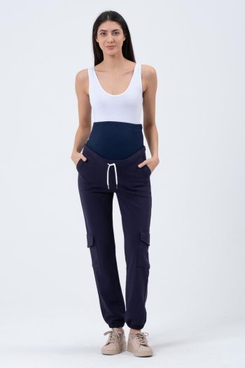BUSA Maternity Three-Thread Cargo Sweatpants Navy