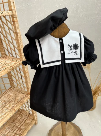 Black Floral Collar Dress by Keten