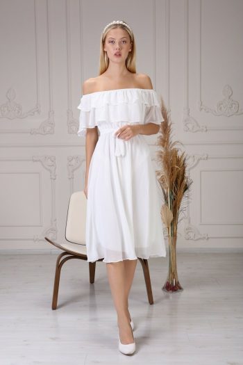 MACFLY White Carmen Madonna Chiffon Photoshoot Dress